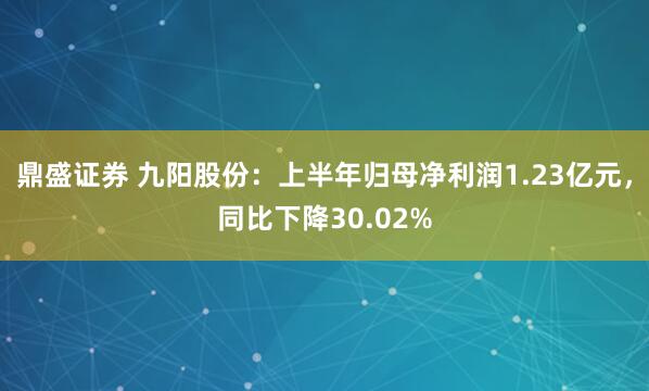 鼎盛证券 九阳股份：上半年归母净利润1.23亿元，同比下降30.02%